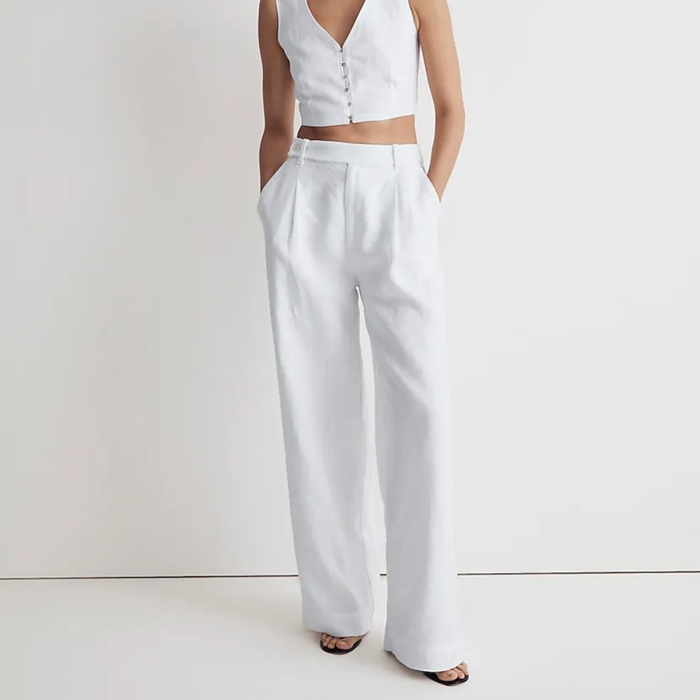 Madewell The Harlow Wide-Leg Pant in 100% Linen White Size 2/S